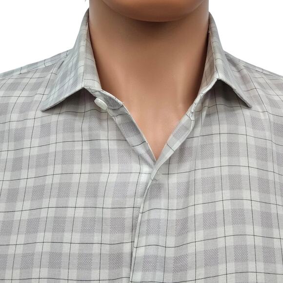 REISS Dress Shirt Men M Slim Fit Woven Gray Check Plaid Long Sleeves Cotton - Picture 4 of 12